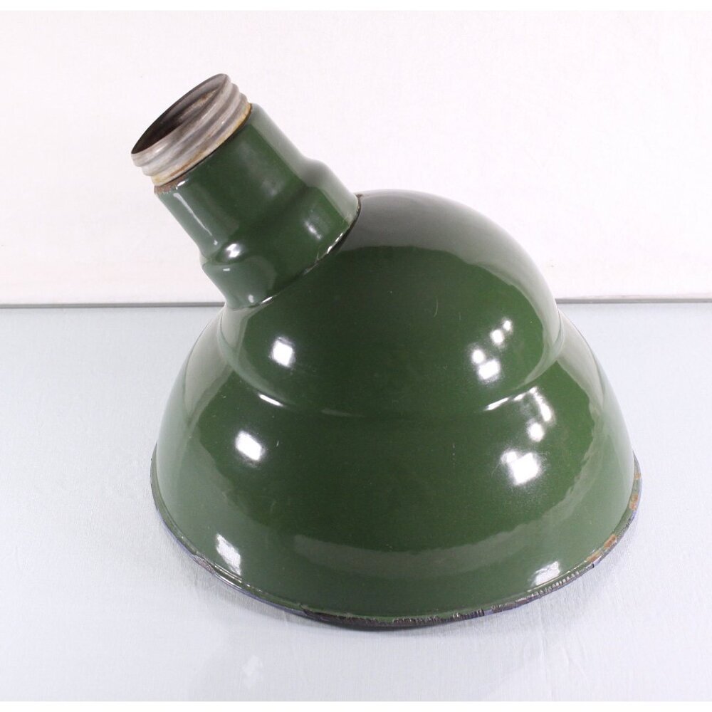Vintage 12" Angled Industrial Salvage Barn Light Shade, Green enamel Factory
